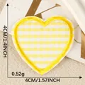 Yellow gingham heart embroidered iron-on patch, 4cm size, decorative badge for bags - Yellow Heart (2) / Yellow Plaid
