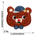 Cute brown teddy bear chenille embroidery patch 5.1x4.9cm for DIY apparel decoration - Blue Hat Bear Style (4*Self-Adhesive)