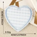 Embroidered heart patch with light blue and white stripes for clothing DIY decor - Light Blue Plaid