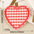 Heart shaped red and white gingham iron-on embroidery patch for clothing decor 4cm - Red White Plaid