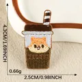 Süßer gestickter Eichhörnchen-Kaffeebecher-Aufnäher, Größe 4,3x2,5 cm, Gewicht 0,66 g - Heißgetränk Stil(12) / 1 Stück(4.3x2.5cm)