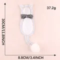 Large white furry cat beaded embroidered patch with lace bow size 30cm for clothes - White Cat (E4L-A-2-12)
