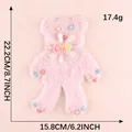 Handmade pink plush bear cartoon patch with colorful beads and ribbon flowers 22.2cm height - Pink Plush Bear (E4L-B-2-2)