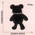 Black handmade beaded bear patch animal motif for clothing and bag accessories - Black Beaded Bear (E4L-B-2-4)
