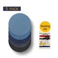 Pack of 5 round denim iron-on repair patches for elbow and knee with mini sewing kit - Circular 5 Pieces With Sewing Kit / 15.9x13.3cm
