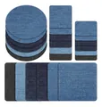 24-pack of multi-shaped denim adhesive patches for clothing repair in blue and black - 24 Pieces Packaging Set / 15.8x15cm