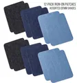 Set of 12 assorted blue denim iron-on repair patches for clothing elbow and knee - 12 Pieces Packaging Set / 10.7x13.4cm