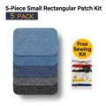 Set of 5 rectangular denim iron-on repair patches including free mini sewing kit - Small Rectangular 5 Pieces Set / 7.8x5.1cm