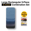 5-pack rectangular denim patches for elbow and knee repair with mini sewing kit - Large Rectangular 5 Pieces Set / 12.8x9.8cm