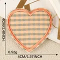 Heart-shaped checkered embroidered iron-on patch for DIY clothing and bag decoration - Orange Grey Gingham