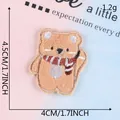 Cute bear plush embroidery patch for clothing with detailed dimensions and weight - Brown Bear with Scarf-Self Adhesive (B3R-A-3-11) / Self-adhesive