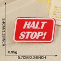 Red rectangular 'HALT STOP!' embroidered patch for clothing bags and DIY accessory crafts - HALT STOP! Style (H4R-A-5-1*)