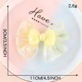 Lindo parche de lazo de malla amarilla iridiscente con lentejuelas, accesorio DIY - Lazo de Lentejuelas Amarillas (G3R-C-3-6) / 11x9cm