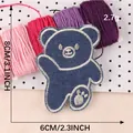 Blue denim bear embroidery patch cartoon animal cloth sticker for clothing DIY - Sitting Bear (B1L-A-1-5) / 8cm x 6cm
