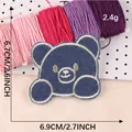 Écusson brodé ours en denim bleu pour couture DIY, taille 6,9 cm de large - 6.7cm x 6.9cm