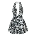Robe courte sexy plissée dos nu à imprimé léopard avec col licou de style français - S / Robes / Léopard Vintage
