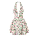 Robe licou fleurie style français avec décolleté en V plongeant et dos nu plissé - S / Robes / Floral champêtre