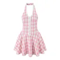 Robe licou à carreaux rose et blanc, design français sweet and spicy, coupe ajustée - S / Robes / Rose à Carreaux