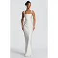 Elegant white satin square neck mermaid evening dress for wedding and banquet events - S / Dresses / White