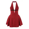 Robe courte dos nu rouge de style français à pois noirs avec un corsage plissé - S / Robes / Pois Rouges (8176)