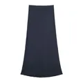 Eleganter marineblauer mittelhoher Seidensatin-Midirock mit glatter Luxustextur - XS / Unterteile / Marineblau