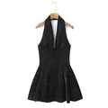 Robe courte noire dos nu à col licou de style français avec plis - S / Robes / Noir