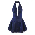 Robe licou plissée bleu marine métallisée élégante avec un dos nu et jupe évasée - S / Robes / Bleu marine