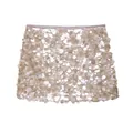 Fashionable champagne pink sequin knit mini skirt with shimmering circular paillettes - XS / Off White