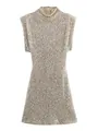 Detailed front view of a champagne sequined sleeveless dress with padded shoulders - XS / Dresses / Off White
