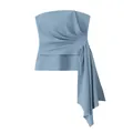 Dettaglio ravvicinato del top blu senza spalline con drappeggio laterale elegante e cuciture - XS / Top / Blu
