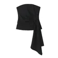 Elegante top nero senza spalline con pieghe drappeggiate asimmetriche e coda lunga - XS / Top / Nero