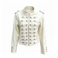 Detailed front view of white military jacket with ornate silver button accents - S / Tops / White