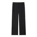 Detailed view of black high-waisted wide-leg trousers with clean minimalist design - XS / Bottoms / Black