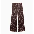 Pantalon large en satin marron à la mode avec motif à pois blancs - XS / Bas / Pois