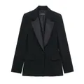 Elegante blazer negro de corte ajustado para mujer con solapas de satén de seda - XS / Tops / Negro