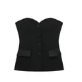Elegante corpiño corsé negro sin tirantes con detalles de satén y botones decorativos - XS / Tops / Negro