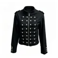 Vintage court style black jacket for women with silver decorative buttons detail - Black