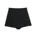 Elegante falda pantalón negra de cintura alta con paneles laterales de satén y abertura - XS / Bottoms / Negro