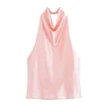 Eleganteres rosa Satin-Halterneck-Top mit Wasserfallausschnitt und offenem Rücken Damen - S / Oberteile / Hellrosa