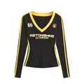 Close-up of black and yellow American vintage long-sleeve T-shirt with V-neck - S / Tops / Black