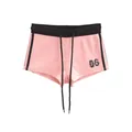 Primo piano degli shorts rosa e neri in stile vintage americano con stampa 06 - Taglia S / Pantaloni e gonne / Rosa