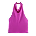 Eleganter fuchsienroter Neckholder-Top aus Seidensatin mit modischem rückenfreiem Design - S / Oberteile / Lila