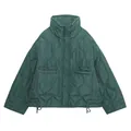 Winter 2024 dark green stand collar quilted jacket with loose fit and drawstring hem - XS / Tops / Malachite green