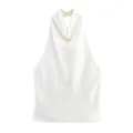 Elegantes weißes Neckholder-Top aus Seidensatin mit drapiertem Wasserfall-Ausschnitt - S / Oberteile / Weiß