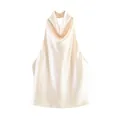 Eleganter Neckholder-Top aus champagnerfarbenem Seidensatin mit drapierter Front - S / Oberteile / Naturweiß
