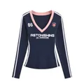 Vintage Amerikaanse T-shirt met lange mouwen en V-hals in marineblauw en roze kleur - S / Tops / Marineblauw