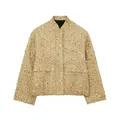 Stilvolle goldene Pailletten-Tweedjacke für Damen mit schicken Klapptaschen und Langarm-Design - XS / Oberteil (Originalstoff) / Gold