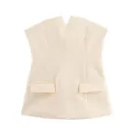 Detailed front view of elegant cream sleeveless tube top featuring a V-neck cutout - XS / Tops / Beige