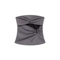 Detail des grauen Metallic-Bandeau-Tops für Damen mit Cut-out und Metall-Applikationen - XS / Oberteile / Dunkelgrau
