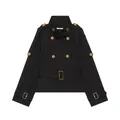 Retro black short double-breasted trench jacket with gold buttons and waist belt - XS / Tops / Black